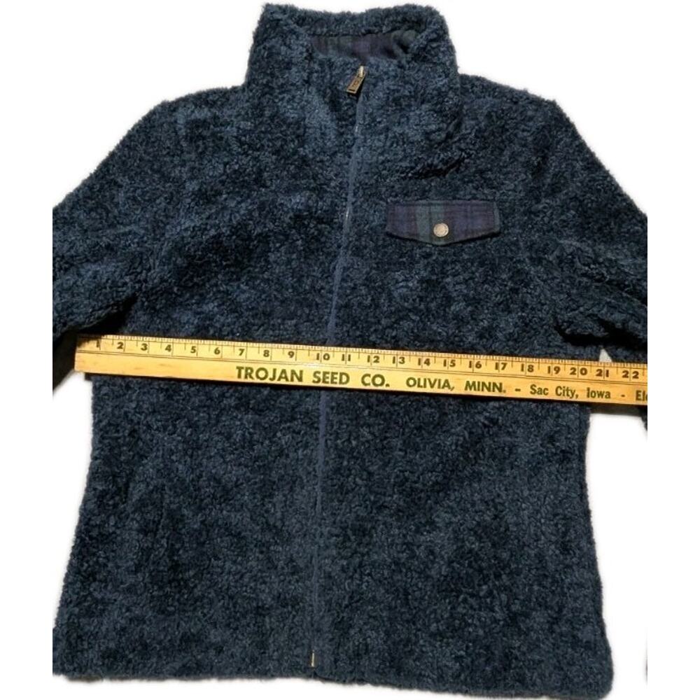 Pendleton Sherpa Fleece Jacket Women M Blue Plaid Accent Full Zip Mock Neck - Picture 13 of 15